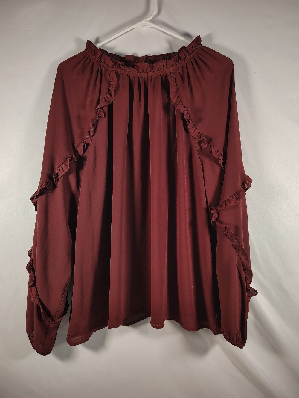 LOFT Burgundy Ruffle-Trim Blouse Women's XL